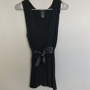 Black stretchy v-neck sweater tank with satin sash